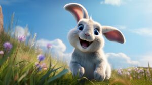 a friendly rabbit in pixar animation style with a bright background --ar 16:9 --v 5.2