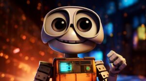 a friendly robot in pixar animation style with a bright background --ar 16:9 --v 5.2