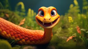 a friendly viper snake in pixar animation style --ar 16:9 --v 5.2