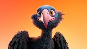 a friendly vulture in pixar animation style with a bright background --ar 16:9 --v 5.2