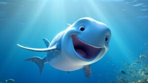 a friendly whale in pixar animation style --ar 16:9 --v 5.2