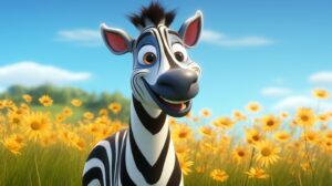 a friendly zebra in pixar animation style with a bright background --ar 16:9 --v 5.2