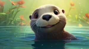 a happy floating otter in pixar animation style --ar 16:9 --v 5.2