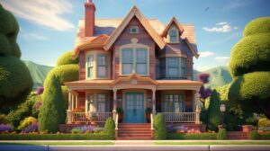 a happy house in pixar animation style --ar 16:9 --v 5.2