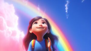 a rainbow in pixar animation style --ar 16:9 --v 5.2