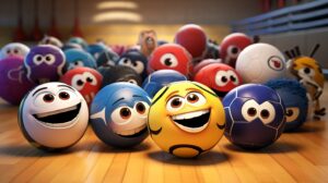 different sports balls in pixar animation style --ar 16:9 --v 5.2