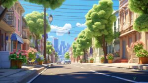summer street in pixar animation style --ar 16:9 --v 5.2