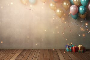 birthday interior wall background with floor, space for text, --ar 3:2 --v 5.2