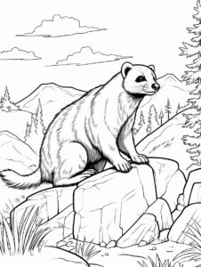 Create a black and white coloring page of badger. Clean line art, fine line art. White background. Black and white coloring page. The image should be executed in a simple, continuous line art style, filling the entire page with an enchanting scene. The simplicity of the design allows young artists to concentrate on the subjects, fostering creativity and providing a calming artistic outlet. This minimalist aesthetic is perfect for teens looking for a relaxing coloring activity. --ar 15:20 --style raw --v 5.2