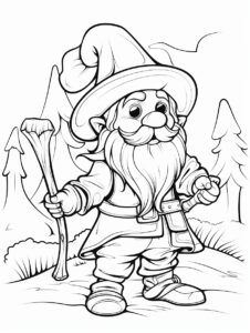 coloring pages for kids, outline only, thick lines, no shading, cartoon style, gnome warriors. Clean line art, fine line art. White background. Black and white coloring page. The image should be executed in a simple, continuous line art style, filling the entire page with an enchanting scene. The simplicity of the design allows young artists to concentrate on the subjects, fostering creativity and providing a calming artistic outlet. This minimalist aesthetic is perfect for teens looking for a relaxing coloring activity. --ar 15:20 --style raw --v 5.2