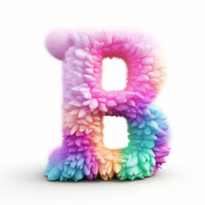 [design for a letter B] [Super-cute, SIMPLE, minature] Puffy PuffPuff Style, no characters, on a white limbo, aligned, crazycolors, alien stuff, 3D, rays of light, kawaii, manga style, japanese mangaka style, badz maru in 3D, magical and simple world, colorful, Cinematic lighting, Unreal Engine 5, Cinematic, Color Grading, Editorial Photography, Photography, Photoshoot, Shot on 70mm lense, Depth of Field, DOF, Tilt Blur, Shutter Speed 1/1000, F/22, White Balance, Super-Resolution, Megapixel, ProPhoto RGB, VR, tall, epic, Halfrear Lighting, Backlight, Natural Lighting, Incandescent, Optical Fiber, Moody Lighting, Cinematic Lighting, Studio Lighting, Soft Lighting, Volumetric, Contre-Jour, dark Lighting, Accent Lighting, Global Illumination, Screen Space Global Illumination, Ray Tracing Global Illumination, Red Rim light, cool color grading 45%, Optics, Scattering, Glowing, Shadows, Rough, Shimmering, Ray Tracing Reflections, Lumen Reflections, Screen Space Reflections, Diffraction Grading, Chromatic Aberration, GB Displacement, Scan Lines, Ray Traced, Ray Tracing Ambient Occlusion, Anti-Aliasing, FKAA, TXAA, RTX, SSAO, Shaders, OpenGL-Shaders, GLSL-Shaders, Post Processing, Post-Production, Cel Shading, Tone Mapping, CGI, VFX, SFX, insanely detailed and intricate, hypermaximalist, elegant, hyper realistic, super detailed, dynamic pose, centered, photograph --v 5.2