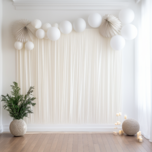 unrestricted view of a solid white wall at a party with decorations --v 5.2