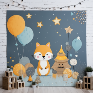 photography backdrop with a children's birthday motif with animal --v 5.2