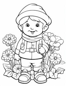 Bold and cute garden gnome in a coloring page, cheerful, simple, avoid detail, cluttered maximalism, coloring page for kids, black-and-white outline, monochrome, simple outline, low detail, flat, 2d, on white background ::1.5 coloring page, outline ::0.5 gradients ::-1 --ar 85:110 --style raw --v 5.2