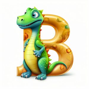 Letter "B" alphabet, baby dinosaur alphabet, cute, 3d, vibrant colors, clipart --v 5.2