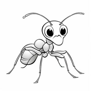black and white outline only, an ant, no background, simple graphics, no details, no background, no noise, white full equipment, clean, coloring book for children, black and white --v 5.2