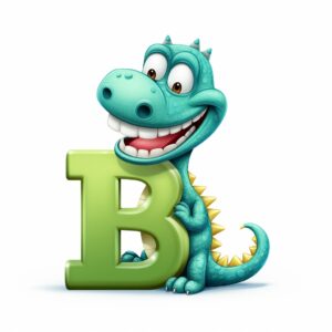 drawing of an alligator that is holding a capital letter B cartoon style, cartoon style, cartoon style, white background --v 5.2