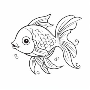just an outline of a very cute fish, vector graphics, flat background, delicate black outline, white background, coloring book for children, no noise --v 5.2