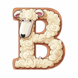letter B sheep wool pattern on the letter, cartoon style, cartoon style, white background --v 5.2