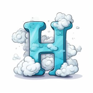 letter H, on the cloud letter, cartoon style, cartoon style, white background --v 5.2