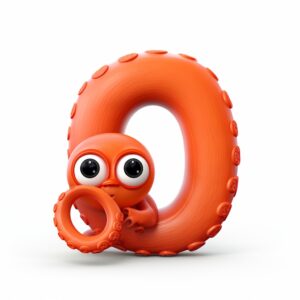 letter O cute octopus holding the letter O cartoon style, cartoon style, white background --v 5.2