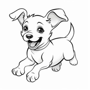only outline of a running little dog, coloring book for children, vector graphics, flat background, soft black outline, white background, no noise, isolated on white background --v 5.2