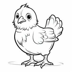 outline cute hen, simple graphics, no details, no background, no noise, white full equipment, clean, coloring book for kids --v 5.2