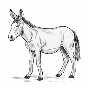 outline only a donkey, no background, simple graphics, no details, no background, no noise, white full equipment, clean, coloring book for children, black and white --v 5.2