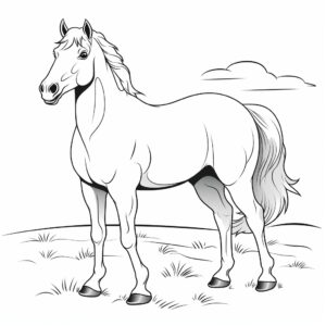 outline only a horse, no background, simple graphics, no details, no background, no noise, white full equipment, clean, coloring book for children, black and white --v 5.2