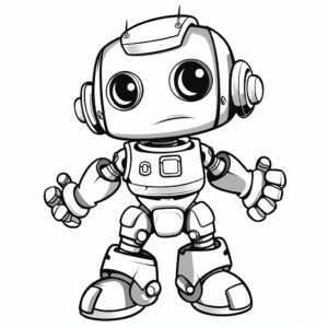 outline only a robot, no background, simple graphics, no details, no background, no noise, white full equipment, clean, coloring book for children, black and white --v 5.2