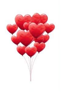 2d flat heart shaped red ballons, adding a festive touch to the Valentine's Day theme, decorate with Valentines day themed, colour pencils image in fine line art, borderless design, ultra high resolution, strong outlines, isolated on white background --ar 2:3 --style raw --v 5.2