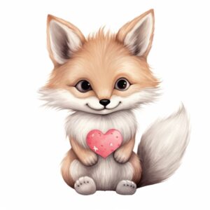 Watercolor Fox, decorate with Valentines day themed, full color, watercolor illustration, simple, cute, clipart, single object, white background for removing background --no watercolor splash in background, text shadow font --style raw --v 5.2