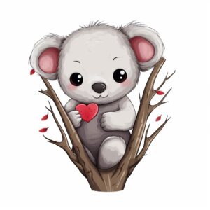 Watercolor Koala Hug, decorate with Valentines day themed, full color, perfect for nursery art and Children’s book illustration style, watercolor illustration, simple, cute, clipart, single object, white background for removing background --no watercolor splash in background, text shadow font --style raw --v 5.2