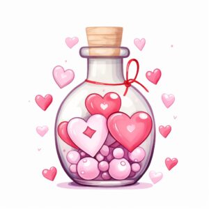 Watercolor Love Potion Punch, decorate with Valentines day themed, full color, perfect for nursery art and Children’s book illustration style, watercolor illustration, simple, cute, clipart, single object, white background for removing background --no watercolor splash in background, text shadow font --style raw --v 5.2