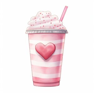 Watercolor Love Sip Cup, decorate with Valentines day themed, full color, perfect for nursery art and Children’s book illustration style, watercolor illustration, simple, cute, clipart, single object, white background for removing background --no watercolor splash in background, text shadow font --style raw --v 5.2