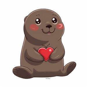 Watercolor Seal, decorate with Valentines day themed, full color, perfect for nursery art and Children’s book illustration style, watercolor illustration, simple, cute, clipart, single object, white background for removing background --no watercolor splash in background, text shadow font --style raw --v 5.2