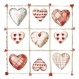 Watercolor Tic-Tac-Toe, Valentine's style, decorate with Valentines day themed, full color, watercolor illustration, simple, cute, clipart, single object, white background for removing background --no watercolor splash in background, text shadow font --style raw --v 6