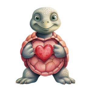 Watercolor Turtle, decorate with Valentines day themed, full color, perfect for nursery art and Children’s book illustration style, watercolor illustration, simple, cute, clipart, single object, white background for removing background --no watercolor splash in background, text shadow font --style raw --v 5.2