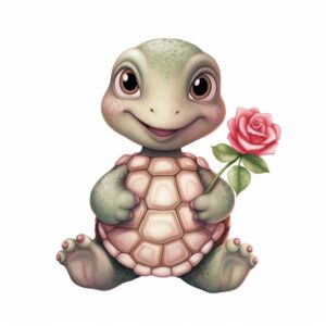 Watercolor Turtle, decorate with Valentines day themed, full color, perfect for nursery art and Children’s book illustration style, watercolor illustration, simple, cute, clipart, single object, white background for removing background --no watercolor splash in background, text shadow font --style raw --v 5.2