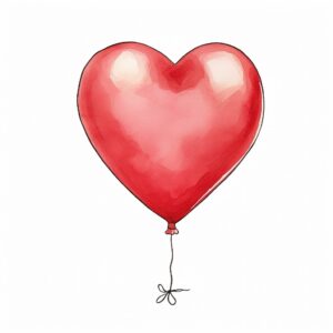 Watercolor balloon , decorate with Valentines day themed, full color, perfect for nursery art and Children’s book illustration style, watercolor illustration, simple, cute, clipart, single object, white background for removing background --no watercolor splash in background, text shadow font --style raw --v 5.2