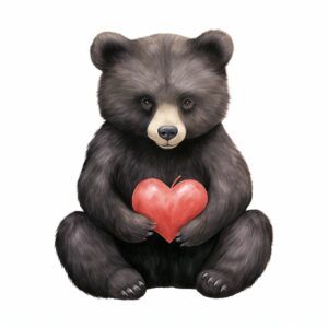 Watercolor black bear, decorate with Valentines day themed, full color, watercolor illustration, simple, cute, clipart, single object, white background for removing background --no watercolor splash in background, text shadow font --style raw --v 5.2
