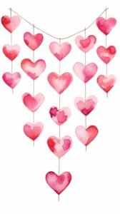 Watercolor heart shape banner , decorate with Valentines day themed, full color, perfect for nursery art and Children’s book illustration style, watercolor illustration, simple, cute, clipart, single object, white background for removing background --no watercolor splash in background, text shadow font --ar 9:16 --style raw --v 5.2