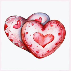 Watercolor pair of love rings, decorate with Valentines day themed, full color, watercolor illustration, simple, cute, clipart, single object, white background for removing background --no watercolor splash in background, text shadow font --style raw --v 6