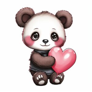 Watercolor panda, decorate with Valentines day themed, full color, perfect for nursery art and Children’s book illustration style, watercolor illustration, simple, cute, clipart, single object, white background for removing background --no watercolor splash in background, text shadow font --style raw --v 5.2