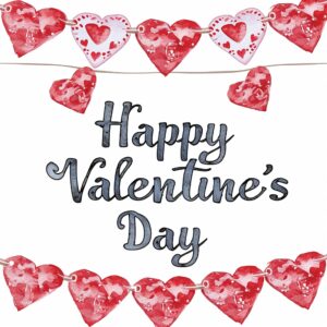 Watercolor valentine banner with text "Happy Valentine's Day", decorate with Valentines day themed, full color, watercolor illustration, simple, cute, clipart, single object, white background for removing background --no watercolor splash in background, text shadow font --style raw --v 6
