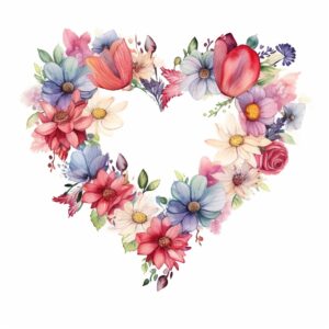 create a highly detailed and realistic cute Floral Heart Frame:, decorate with Valentines day themed, watercolor image in fine line art, borderless design, ultra high resolution, strong outlines, isolated on white background --style raw --v 5.2