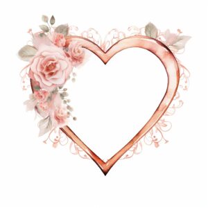 create a highly detailed and realistic cute Frame a heart shape with a delicate rose gold texture, decorate with Valentines day themed, watercolor image in fine line art, borderless design, ultra high resolution, strong outlines, isolated on white background --style raw --v 5.2