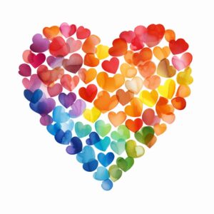 create a highly detailed and realistic cute Hearts arranged in a rainbow spectrum of colors, decorate with Valentines day themed, watercolor image in fine line art, borderless design, ultra high resolution, strong outlines, isolated on white background --style raw --v 5.2