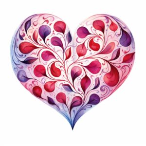 create a highly detailed and realistic cute Hearts intertwined in a swirling pattern, decorate with Valentines day themed, watercolor image in fine line art, borderless design, ultra high resolution, strong outlines, isolated on white background --style raw --v 5.2