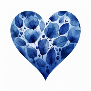 create a highly detailed and realistic cute a heart with a deep, sapphire blue shade, decorate with Valentines day themed, watercolor image in fine line art, borderless design, ultra high resolution, strong outlines, isolated on white background --style raw --v 5.2